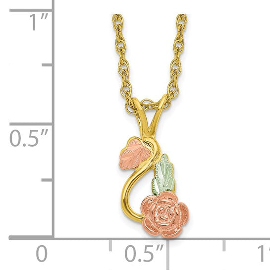 10k Black Hills Gold Tri-Color Flower Pendant with BONUS Neckchain
