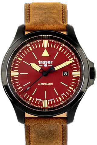 Traser P67 Officer Pro Automatic, Red Dial, Antiqued Leather Strap #110758