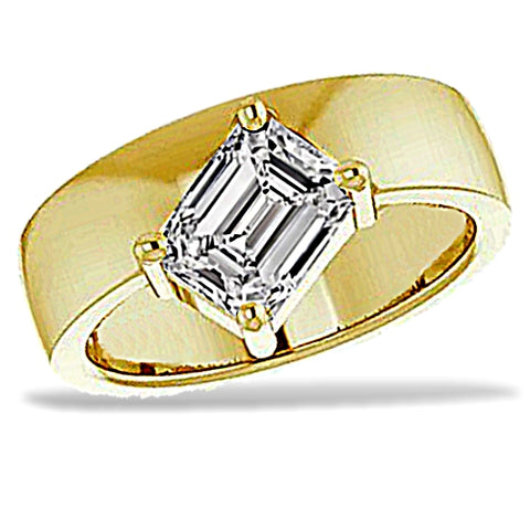 One Carat Emerald Cut Diamond, Asymmetrically Set, Engagement Ring, 14k Gold
