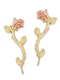 14k Rose and Yellow Gold Long Stem Rose Ear Pin Earrings