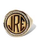 Solid 14k Gold Men's Monogram Ring with Diamond Bezel, Heavy Luxurious Ring