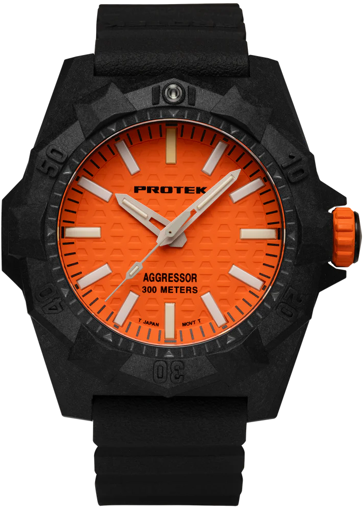 NEW! Protek PT4004 – Aggressor Dive Watch, 300M WR, Orange Dial