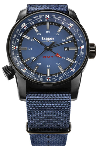 Traser P68 Pathfinder GMT Tritium Watch, Dual Time, Blue Dial and Nylon Strap 109034