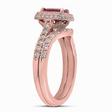 Ruby and Diamond Bridal Set in 14k Rose Gold, 1 3/8 carat total gem weight