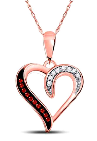 Dazzling Red & White Diamond Heart Pendant, 10k Rose Gold