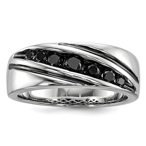 Men's 1/2 carat total weight Black Diamond Wedding Ring, set in Sterling Silver