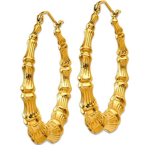 14k Gold Bamboo Hoop Earrings, Large 1 1/4 inch or 27mm Diameter