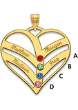 Custom Made Mother's Heart Pendant with Names and Birthstones, Sterling Silver or Gold Plate