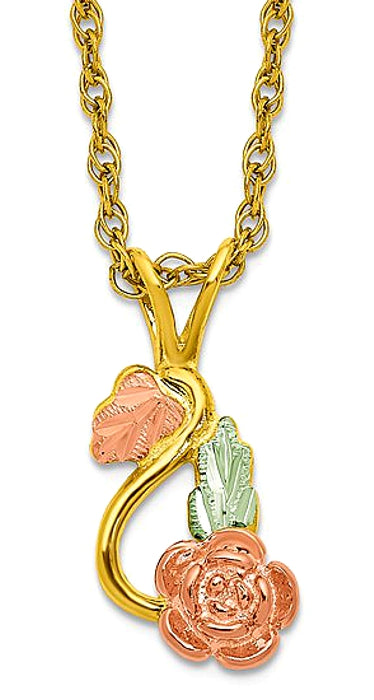 10k Black Hills Gold Tri-Color Flower Pendant with BONUS Neckchain