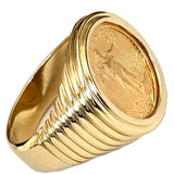 Men's 10k Gold Coin Ring featuring a 1/10th ounce USA Walking Liberty Gold Coin
