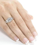 Three Emerald Cut Diamonds, Halo Diamond Bridal Set, 14k White Gold, 1 1/2 carat total weight