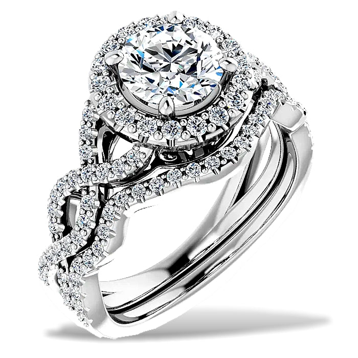 Infinity Halo Diamond Engagement Ring and Wedding Band, Over carat total  diamond weight