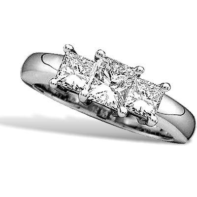 Past, Present, Future 3 Princess Cut Diamond Ring, 14k White Gold