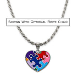 Enameled Heart Pendant, Autism Puzzle Design on Sterling Silver Pendant
