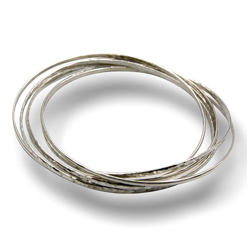 Klaebu Handmade Sterling Silver Intertwined Hammered Bangle Bracelets
