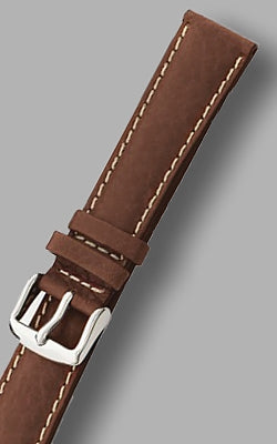 MilSpec Padded and Stitched Brown Leather Watch Strap, Multiple Lug Widths Available