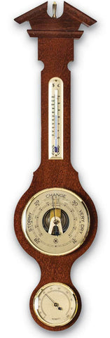 Classic Walnut Wall Mount Weather Station, Mechanical Barometer, Thermometer, and Hygrometer