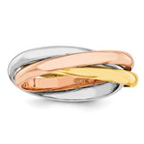 14k Gold Interwoven Tri-Color Rolling Wedding Ring in 14k Rose, White and Yellow Gold