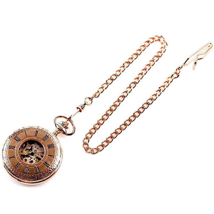 Charles-Hubert Paris Rose Goldtone Skeleton 17 Jewel Pocket Watch XWA2754