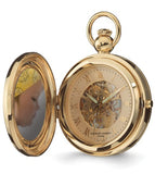 Goldtone Picture Frame Mechanical Pocket Watch, 17 jewel Skeleton Movement, Easel Back and Chain