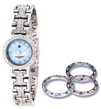 Charles-Hubert Paris Dazzling Crystal Bracelet Watch with Interchangeable Bezels, Blue MOP Dial