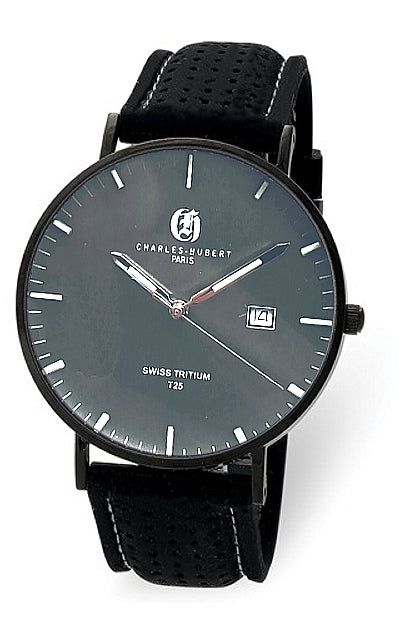 Charles-Hubert Paris Tritium Dress Watch, Dark Gray Dial, Black