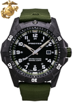 Protek PT1015G USMC – US Marine Corps Dive Watch, 300M WR, Black & Green with Tritium Illumination, Green Rubber Strap