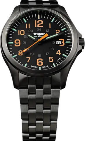 Traser P67 Officer Pro GunMetal Black Tritium Watch with Steel Bracelet, #107870