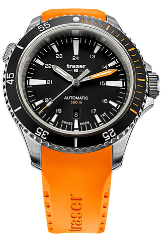 Traser P67 Diver Swiss Automatic, Tritium Illumination, Black Dial and Orange Rubber Dive Strap - 110323