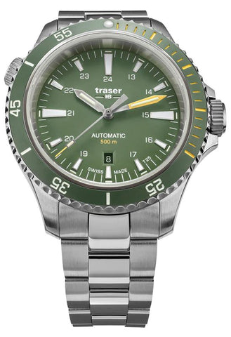 Traser P67 Diver Swiss Automatic, Tritium Illumination, Green Dial, Steel Dive Bracelet, #110328