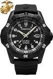 Protek PT1211 USMC Automatic – US Marine Corps Dive Watch, 300M WR, Black with Tritium Illumination, Rubber Strap