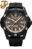 Protek PT1216 USMC Automatic – US Marine Corps Dive Watch, 300M WR, Black & Desert with Tritium Illumination, Rubber Strap