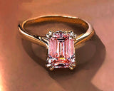 Vivid Pink Diamond Engagement Ring, 3 1/2 carat Lab Grown Radiant Cut Diamond, 14k Gold