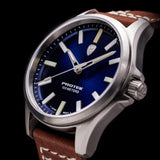NEW! PT3003 Protek Titanium Field Watch, 100M WR, Mirror Finish Dark Blue Dial, Tritium T100, Leather