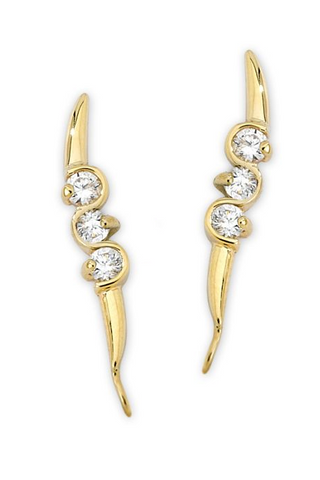 Cubic Zirconia Swirl Ear Pin Earrings in 14k Yellow Gold, Jose Jay #3681-CZIR