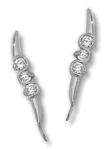 Cubic Zirconia Swirl Ear Pin Earrings in 14k White Gold, Jose Jay #3681-WCZ