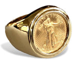 Men's Classic 14k Gold Coin Ring featuring a 1/10th ounce USA Walking Liberty Gold Coin