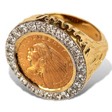 The Gold Rush Nugget Coin Ring, BIGGER DIAMONDS 2 carats total weight, Indian Quarter Eagle Gold Coin