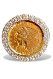 Genuine Rare Indian Head Quarter Eagle Coin surrounded by 2 full carats f Genuine Diamonds, all set into 14k Yellow Gold
