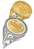 14k Woman's Coin Ring, Your Choice of Canadian Maple Leaf or USA Walking Liberty Coin in white or yellow 14k gold