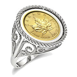 14k Woman's Coin Ring, Your Choice of Canadian Maple Leaf or USA Walking Liberty Coin in white or yellow 14k gold