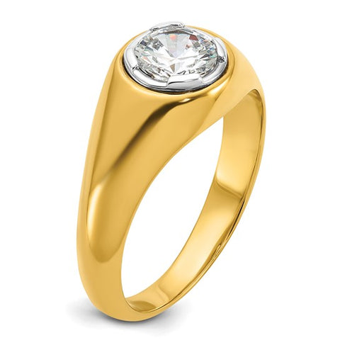 Men's Classic Bezel Set One Carat Diamond Solitaire, Your Choice White or Yellow 14k Gold