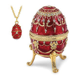 Bejeweled Crystal, Enameled IMPERIAL RED (Plays Memory) Musical Egg with Matching 18 Inch Necklace