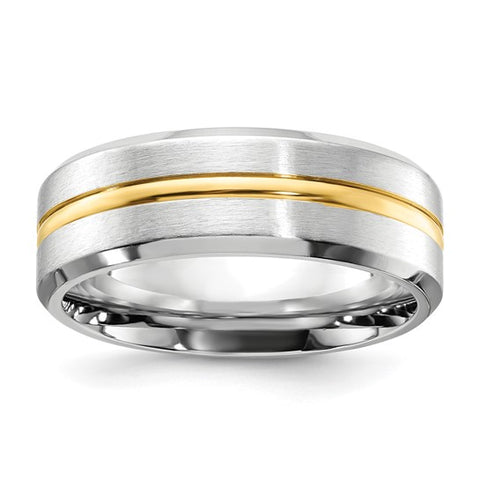 Cobalt Wedding Ring, Brushed and Polished with an Inlaid Goldtone Center, 8mm width