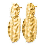 14k Gold Large Hammered, High Polished Dangle Post Earrings