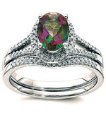 Diamond Halo Engagement and Wedding Ring featuring a 1.6 carat Mystic Fire Topaz Center Stone