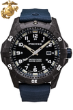 Protek PT1013B USMC – US Marine Corps Dive Watch, 300M WR, Black & Blue with Tritium Illumination, Blue Rubber Strap