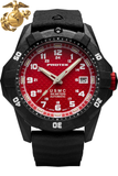 Protek PT1212 USMC Automatic – US Marine Corps Dive Watch, 300M WR, Black & Red with Tritium Illumination, Rubber Strap