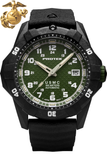 Protek PT1215 USMC Automatic – US Marine Corps Dive Watch, 300M WR, Black & Green with Tritium Illumination, Rubber Strap