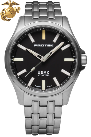 Protek PT3101BR – Titanium USMC Field Watch, 100M WR, Black Dial with Tritium T100 Illumination, Titanium Bracelet